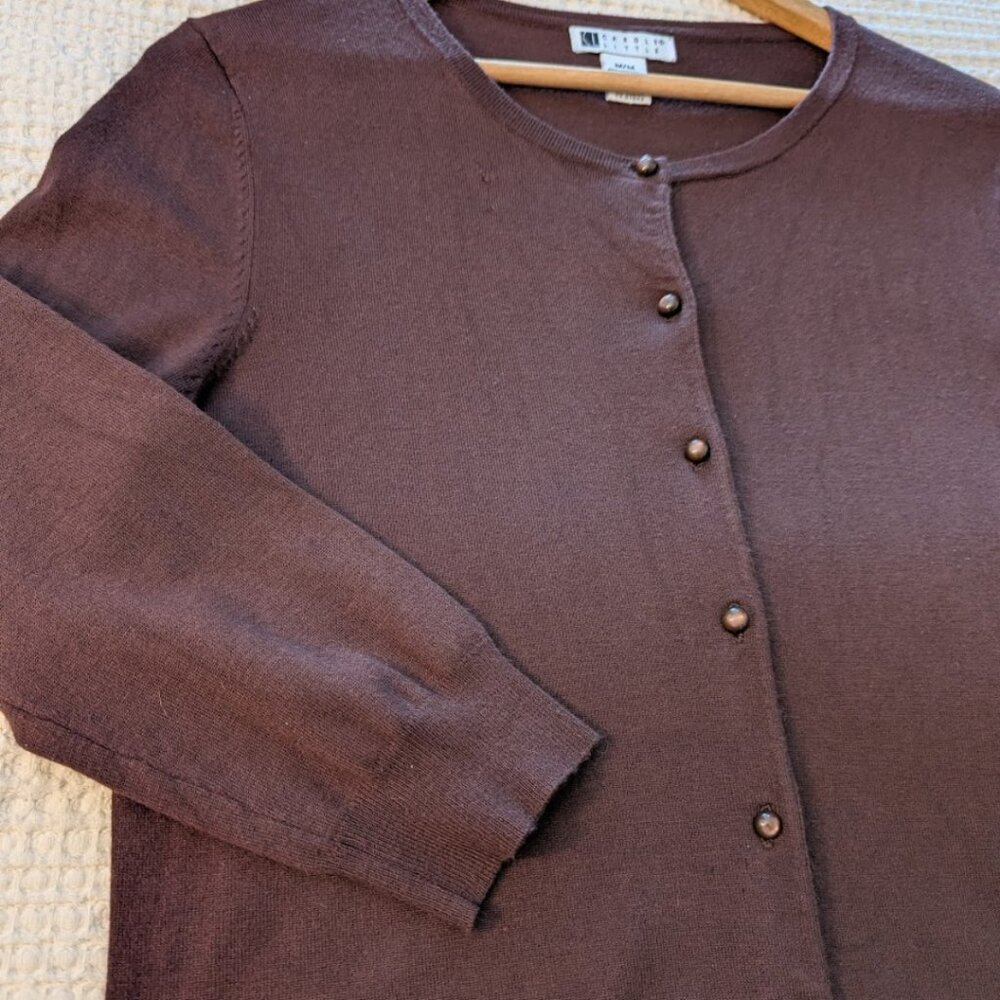 Viscose Knit Cardigan Chocolate Brown Size M - Picture 6 of 10